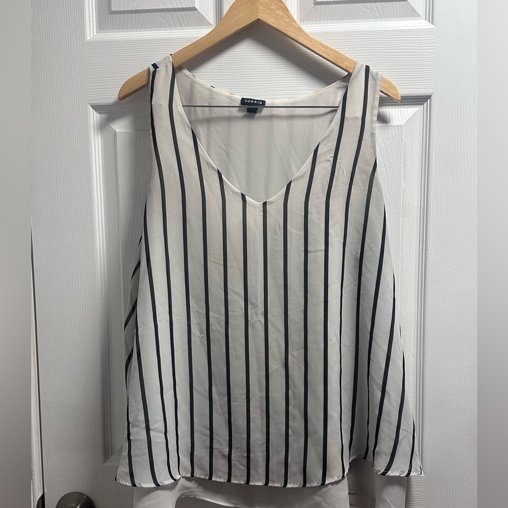 torrid White and Black Vertical Stripe V-Neck Sleeveless Camisole